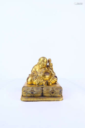 Chinese Qing Dynasty Bronze Gold Gilded Statue