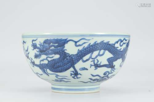 Blue and white dragon bowl in Chongzhen of Ming Dynasty