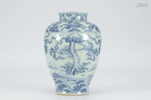 Ming Dynasty blue and white figure pot