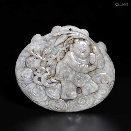 A JADE PLATE WITH ANCIENT BOY