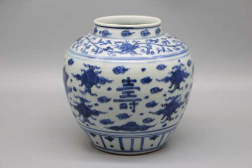Ming Dynasty, Wanli blue and white kylin longevity jar