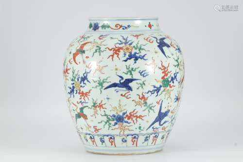 Ming Dynasty Chongzhen colorful cloud crane pattern jar