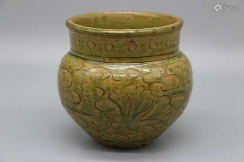Jin Dynasty  Yaozhou Kiln carved peony jar