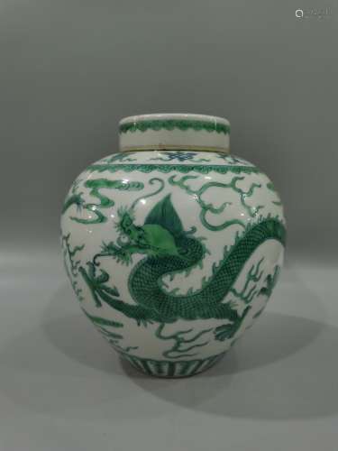 Green glazed dragon jar