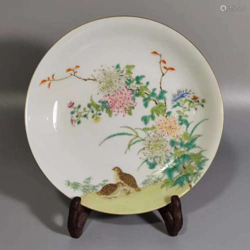 Famille rose flower and bird decorative plate