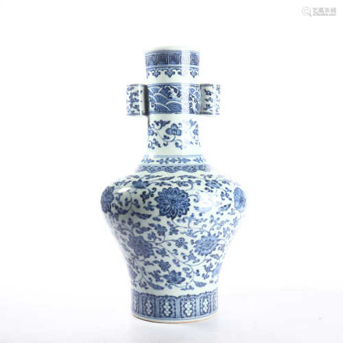Blue and white lotus vase with floral patterns