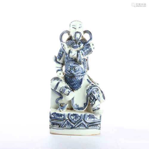 Blue and white Guan Gong porcelain statue