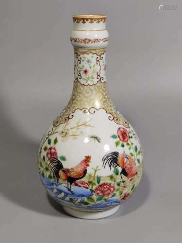Garlic bottle decorated with enamel chicken pattern
