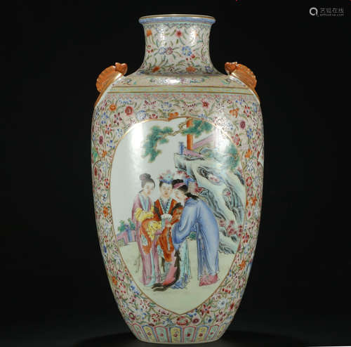 A POWDER ENAMEL CHARACTER BOTTLE WITH DOUBLE EARS