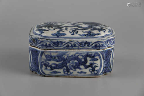 Blue and white dragon and Phoenix decorative cover box