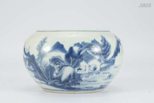 Blue and white landscape pattern washing in Qianlong of Qing Dynasty