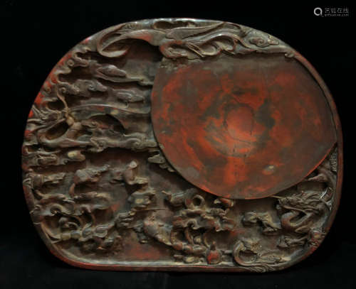 A CINNABAR DUAN STONE CARVED INK SLAB