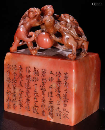 A SOAPSTONE CARVED DRAGON PATTERN SEAL