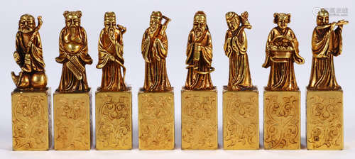 SET OF GILT BRONZE BUDDHA SHAPE SEALS