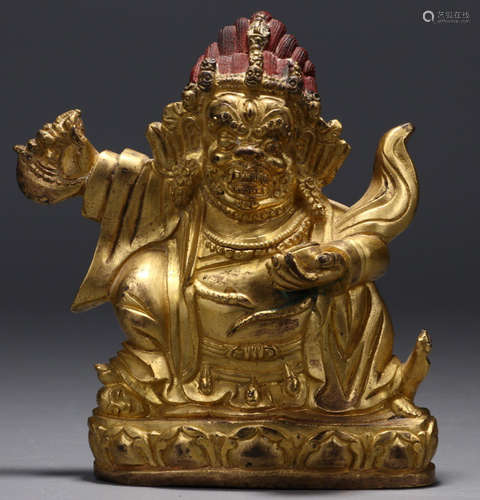 A GILT BRONZE MAHAKALA BUDDHA STATUE