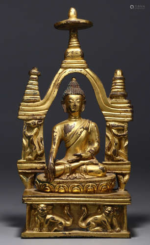 A GILT BRONZE CASTED SAKYAMUNI BUDDHA STATUE