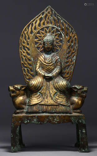 A GILT BRONZE CASTED SAKYAMUNI BUDDHA STATUE