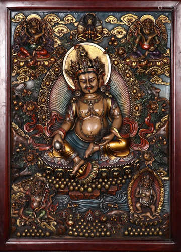 A LACQUER CAISHEN BUDDHA SCREEN