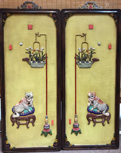 PAIR OF LACQUER WITH GEM AUSPICIOUS PATTERN SCREENS