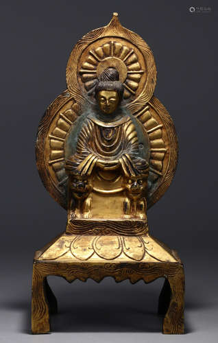 A GILT BRONZE CASTED SAKYAMUNI BUDDHA STATUE