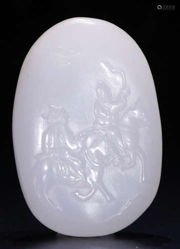 A HETIAN JADE CARVED FIGURE STORY PATTERN PENDANT