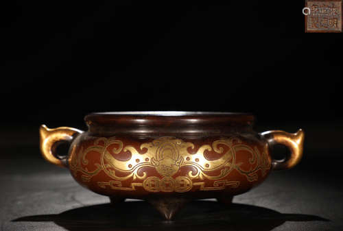 A GILT BRONZE CASTED AUSPICIOUS PATTERN CENSER