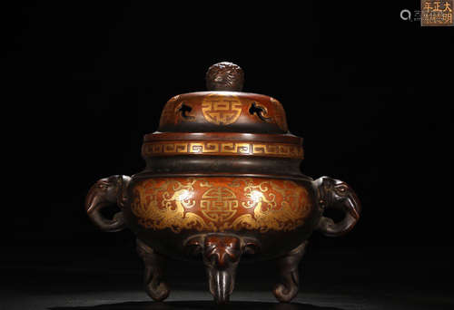 A GILT BRONZE CASTED AUSPICIOUS PATTERN CENSER