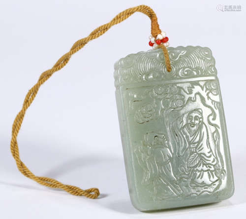 A HETIAN JADE CARVED FIGURE STORY PATTERN TABLET