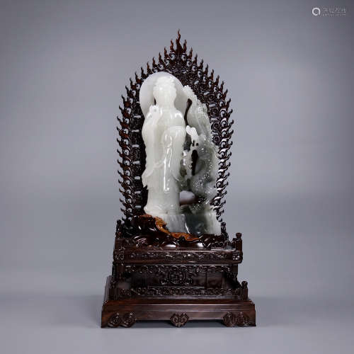 A Hetian Jade Guanyin Ornament With Base