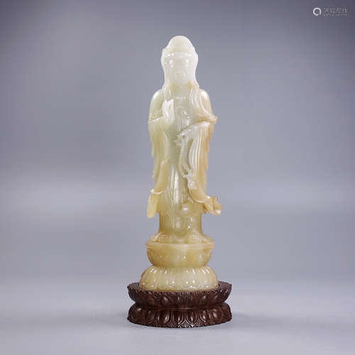 A Hetian Jade Guanyin Ornament With Base