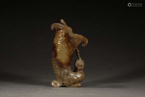 A Hetian Jade Dragon Carved Vessel