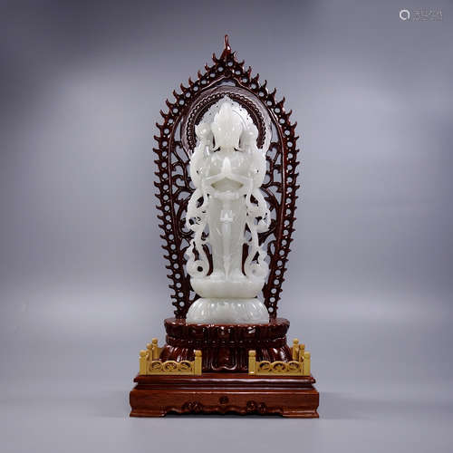 A Hetian Jade Guanyin Ornament With Base