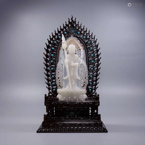 A Hetian Jade Guanyin Ornament With Base