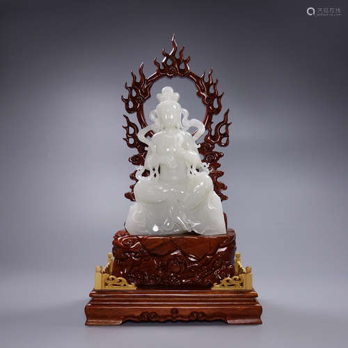 A Hetian Jade Guanyin Ornament With Base