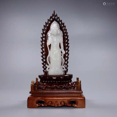 A Hetian Jade Guanyin Ornament With Base