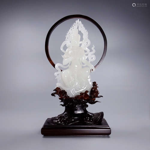 A Hetian Jade Guanyin Ornament With Base