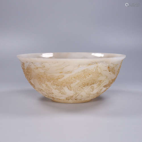 A Hetian Jade Landscape Carved Bowl