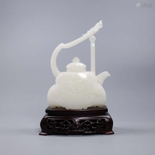 A Hetian Jade Pot With Handle&Base