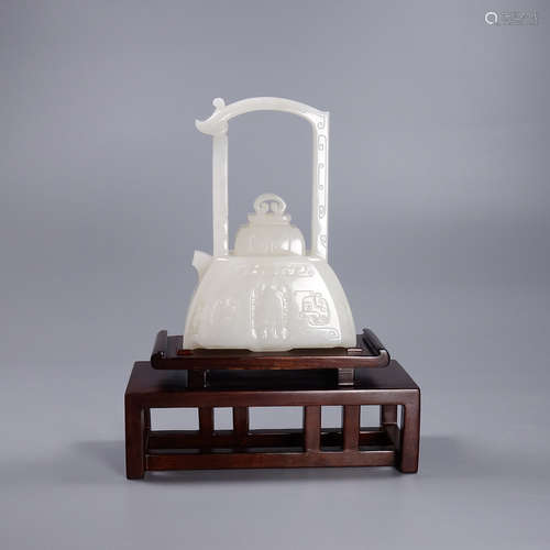 A Hetian Jade Pot With Handle&Base