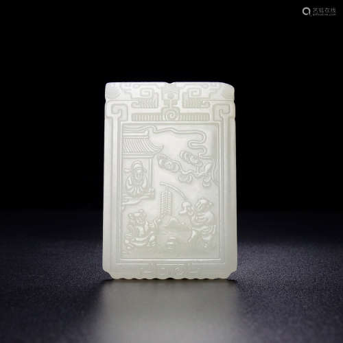 A Hetian Jade Story Carved Pendant