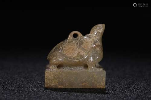 A Hetian Jade Turtle Button Seal