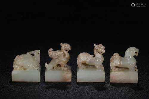 Set Of Hetian Jade Beast Button Seals