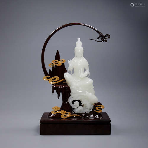 A Hetian Jade Guanyin Ornament With Base