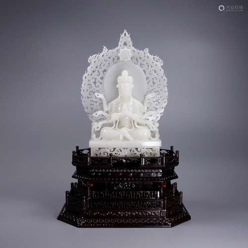 A Hetian Jade Guanyin Ornament With Base