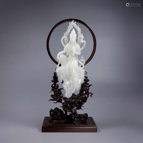 A Hetian Jade Guanyin Ornament With Base