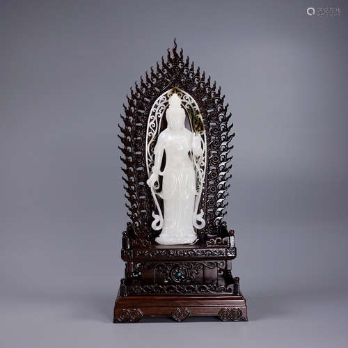 A Hetian Jade Guanyin Ornament With Base