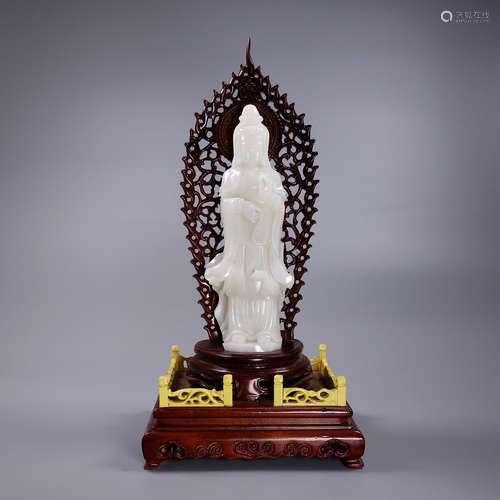 A Hetian Jade Guanyin Ornament With Base