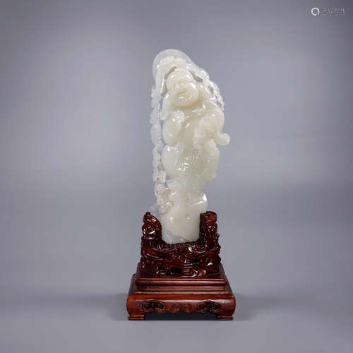 A Hetian Jade Buddha Ornament With Base