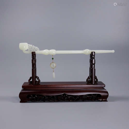 A Hetian Jade Pipe With Base