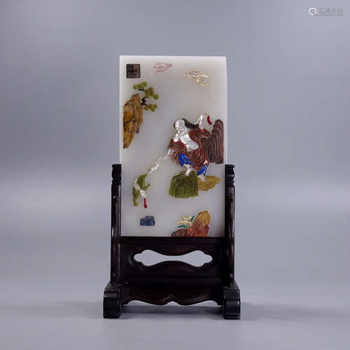 A Hetian Jade Screen Embeded Gems